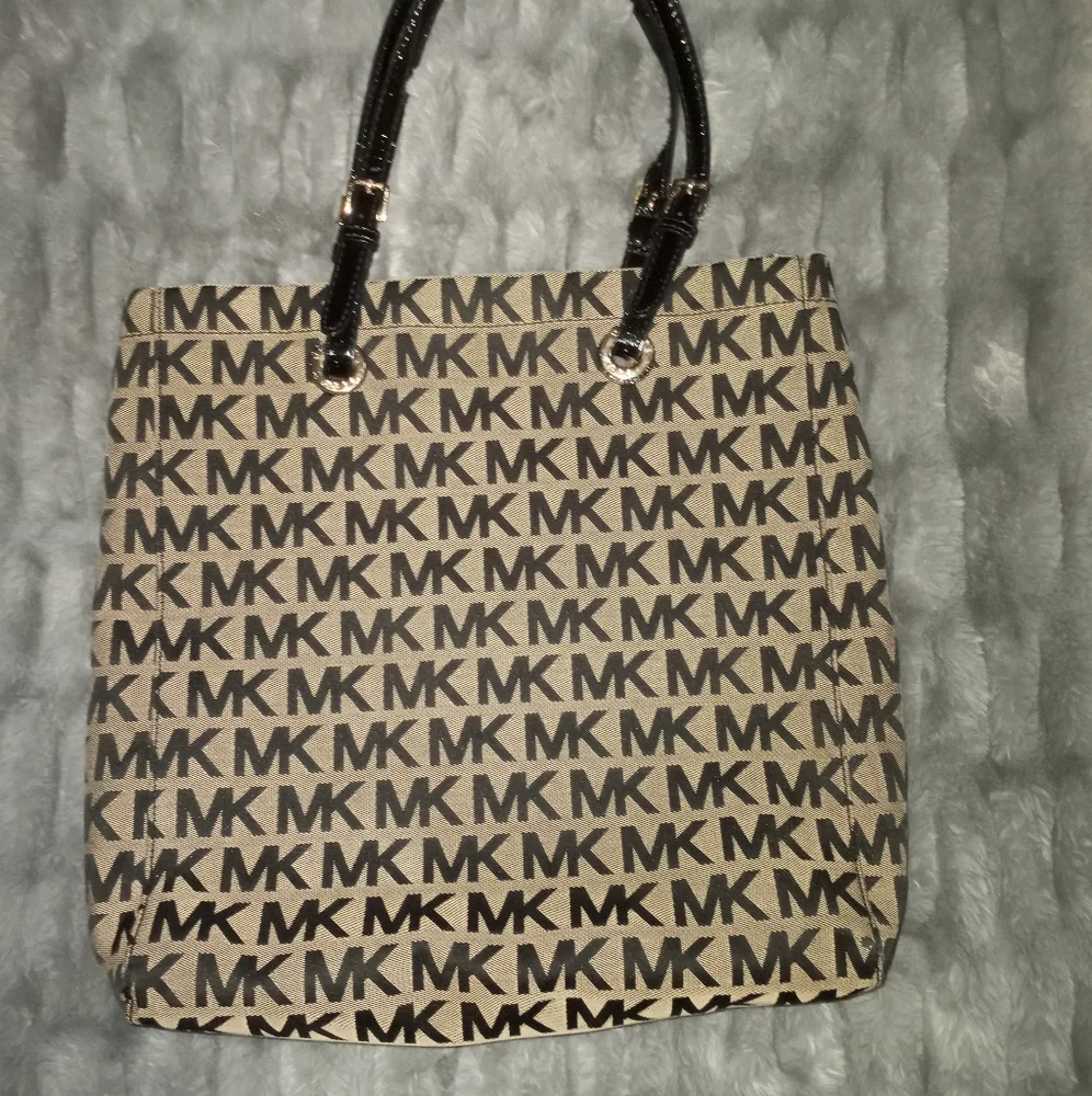 Michael Kors Beige Monogram MK Logo Tote Bag